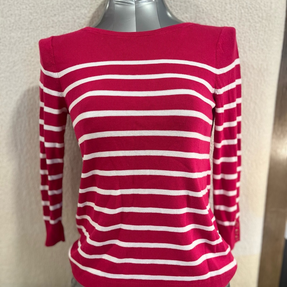 Striped Fuchsia & White Knit Sweater